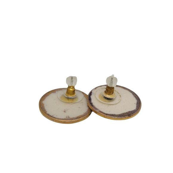 Vintage Ceramic Hand Painted Button Pierced Earrings - Picture 3 of 4